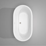 Juliette 60 Inch Freestanding Bathtub in White with Floor Mounted Faucet, Drain and Overflow Trim in Brushed Nickel