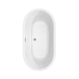 Juliette 60 Inch Freestanding Bathtub in White with Floor Mounted Faucet, Drain and Overflow Trim in Brushed Nickel
