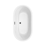 Juliette 60 Inch Freestanding Bathtub in White with Floor Mounted Faucet, Drain and Overflow Trim in Matte Black