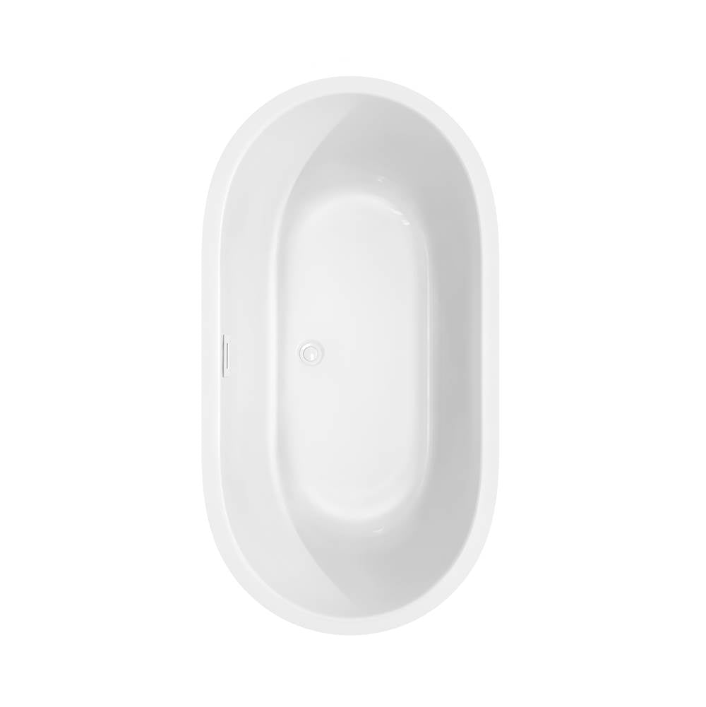 Juliette 60 Inch Freestanding Bathtub in White with Shiny White Trim and Floor Mounted Faucet in Brushed Gold