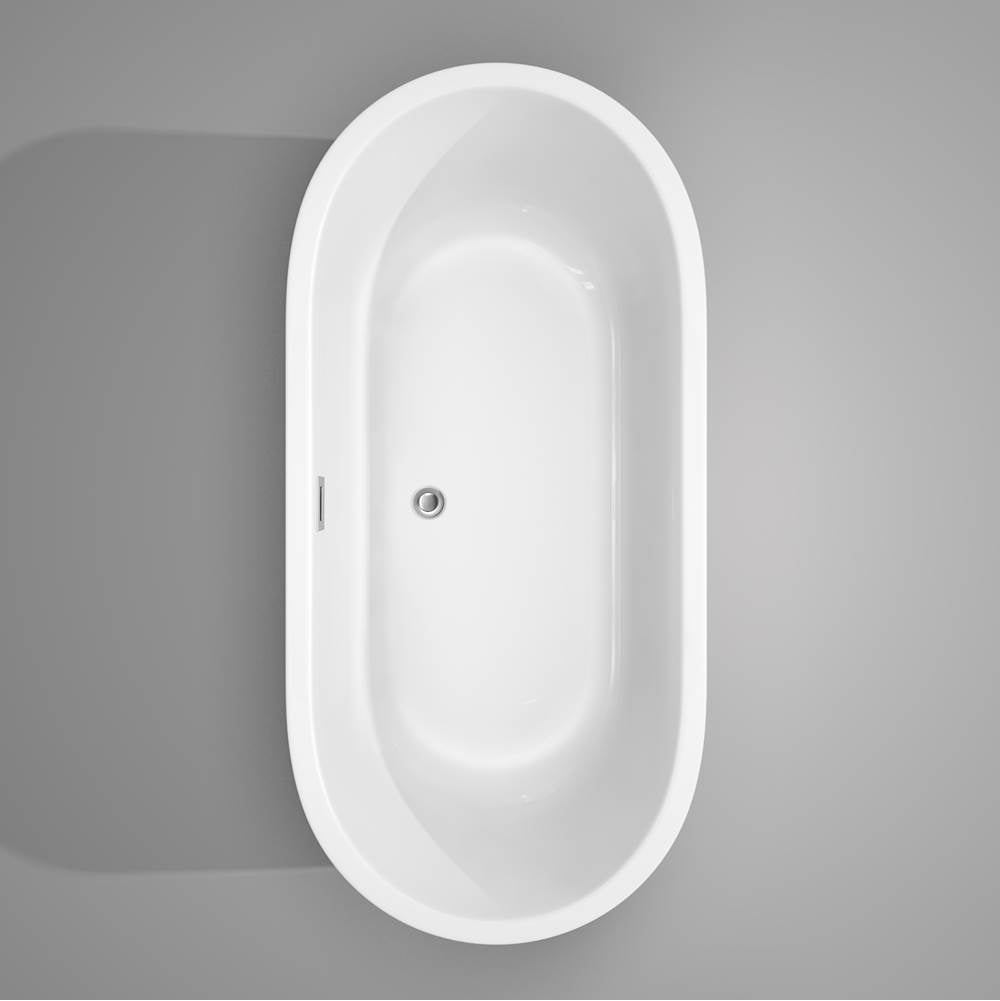 Juliette 67 Inch Freestanding Bathtub in White with Polished Chrome Drain and Overflow Trim