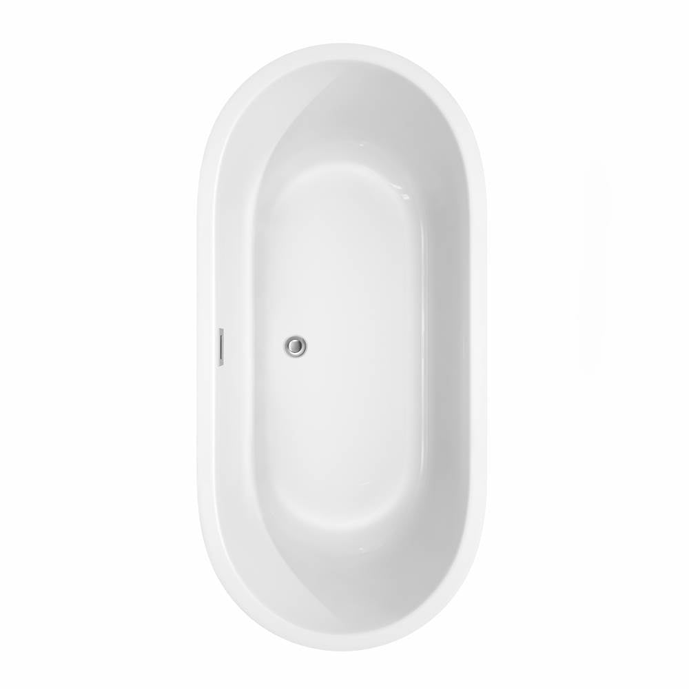 Juliette 67 Inch Freestanding Bathtub in White with Polished Chrome Trim and Floor Mounted Faucet in Matte Black