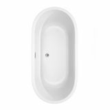 Juliette 67 Inch Freestanding Bathtub in White with Floor Mounted Faucet, Drain and Overflow Trim in Brushed Nickel