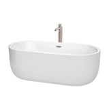 Wyndham Collection - Juliette 67 Inch Freestanding Bathtub in White with Floor Mounted Faucet, Drain and Overflow Trim in Brushed Nickel - White With Brushed Nickel