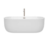 Juliette 67 Inch Freestanding Bathtub in White with Floor Mounted Faucet, Drain and Overflow Trim in Brushed Nickel