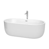 Wyndham Collection - Juliette 67 Inch Freestanding Bathtub in White with Floor Mounted Faucet, Drain and Overflow Trim in Polished Chrome - White With Polished Chrome