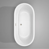 Juliette 67 Inch Freestanding Bathtub in White with Floor Mounted Faucet, Drain and Overflow Trim in Brushed Nickel