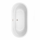 Juliette 67 Inch Freestanding Bathtub in White with Floor Mounted Faucet, Drain and Overflow Trim in Brushed Nickel