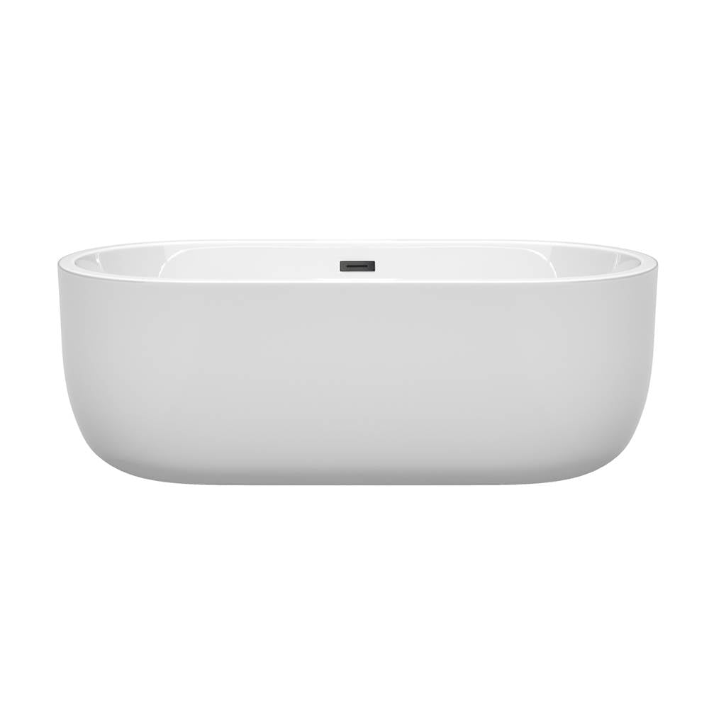 Juliette 67 Inch Freestanding Bathtub in White with Matte Black Drain and Overflow Trim