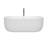 Juliette 67 Inch Freestanding Bathtub in White with Shiny White Trim and Floor Mounted Faucet in Brushed Gold