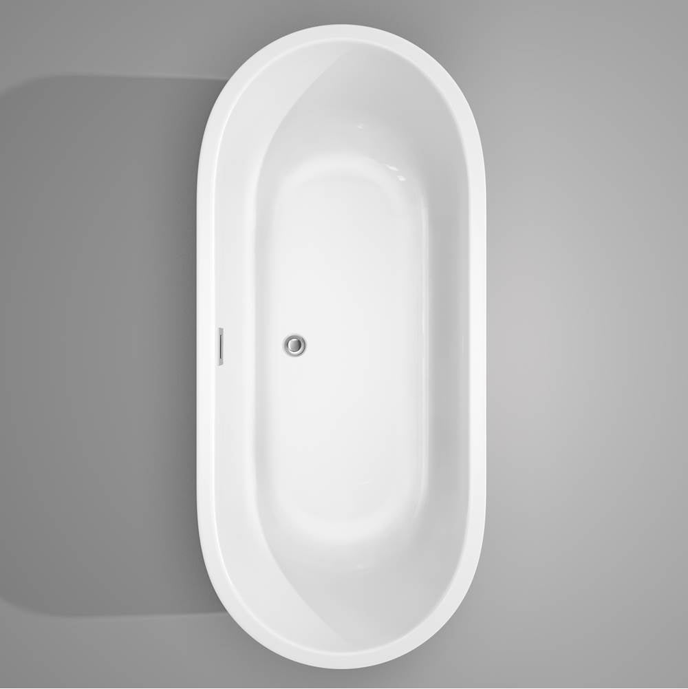 Juliette 71 Inch Freestanding Bathtub in White with Polished Chrome Drain and Overflow Trim