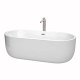 Wyndham Collection - Juliette 71 Inch Freestanding Bathtub in White with Floor Mounted Faucet, Drain and Overflow Trim in Brushed Nickel - White With Brushed Nickel