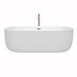 Juliette 71 Inch Freestanding Bathtub in White with Floor Mounted Faucet, Drain and Overflow Trim in Brushed Nickel