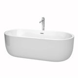 Wyndham Collection - Juliette 71 Inch Freestanding Bathtub in White with Floor Mounted Faucet, Drain and Overflow Trim in Polished Chrome - White With Polished Chrome
