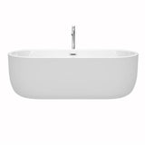 Juliette 71 Inch Freestanding Bathtub in White with Floor Mounted Faucet, Drain and Overflow Trim in Brushed Nickel