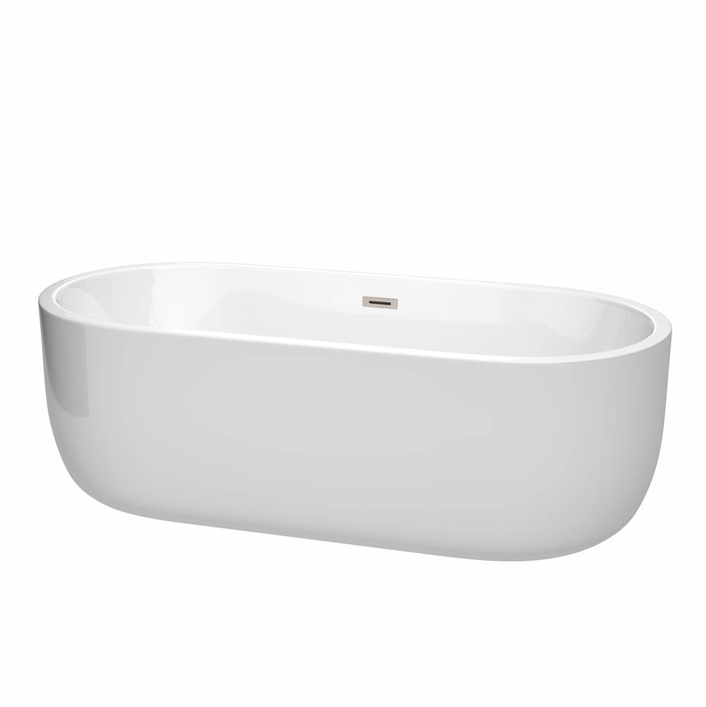 Wyndham Collection - Juliette 71 Inch Freestanding Bathtub in White with Brushed Nickel Drain and Overflow Trim - White With Brushed Nickel