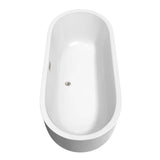 Juliette 71 Inch Freestanding Bathtub in White with Floor Mounted Faucet, Drain and Overflow Trim in Brushed Nickel