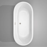 Juliette 71 Inch Freestanding Bathtub in White with Floor Mounted Faucet, Drain and Overflow Trim in Brushed Nickel