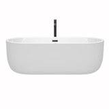 Juliette 71 Inch Freestanding Bathtub in White with Floor Mounted Faucet, Drain and Overflow Trim in Matte Black