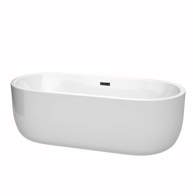 Wyndham Collection - Juliette 71 Inch Freestanding Bathtub in White with Matte Black Drain and Overflow Trim