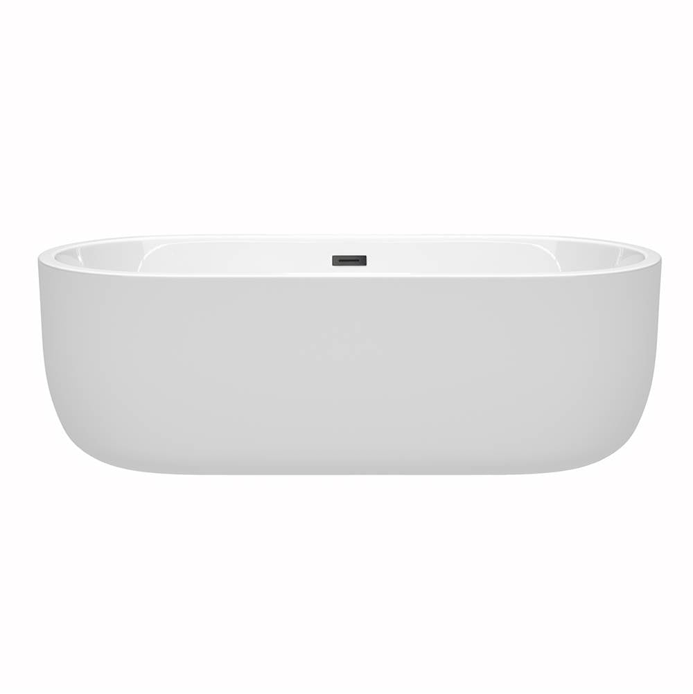 Juliette 71 Inch Freestanding Bathtub in White with Matte Black Drain and Overflow Trim