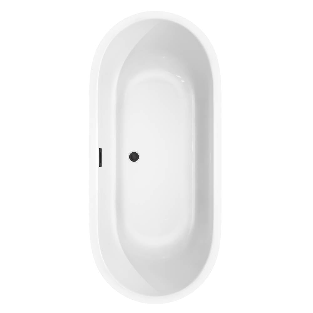 Juliette 71 Inch Freestanding Bathtub in White with Floor Mounted Faucet, Drain and Overflow Trim in Matte Black