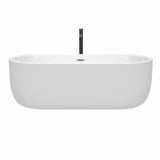 Juliette 71 Inch Freestanding Bathtub in White with Polished Chrome Trim and Floor Mounted Faucet in Matte Black