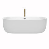 Juliette 71 Inch Freestanding Bathtub in White with Polished Chrome Trim and Floor Mounted Faucet in Brushed Gold