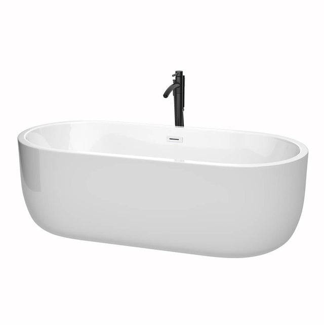 Wyndham Collection - Juliette 71 Inch Freestanding Bathtub in White with Shiny White Trim and Floor Mounted Faucet in Matte Black