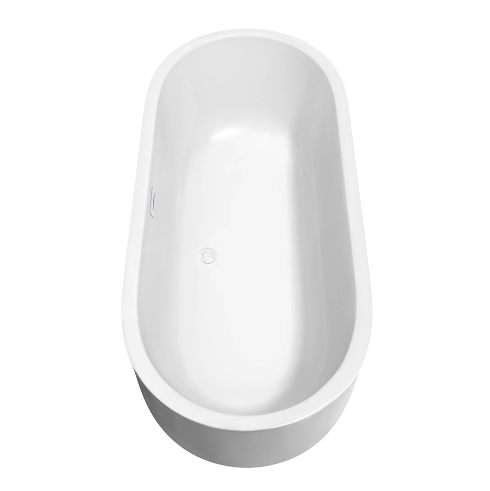 Juliette 71 Inch Freestanding Bathtub in White with Shiny White Trim and Floor Mounted Faucet in Brushed Gold
