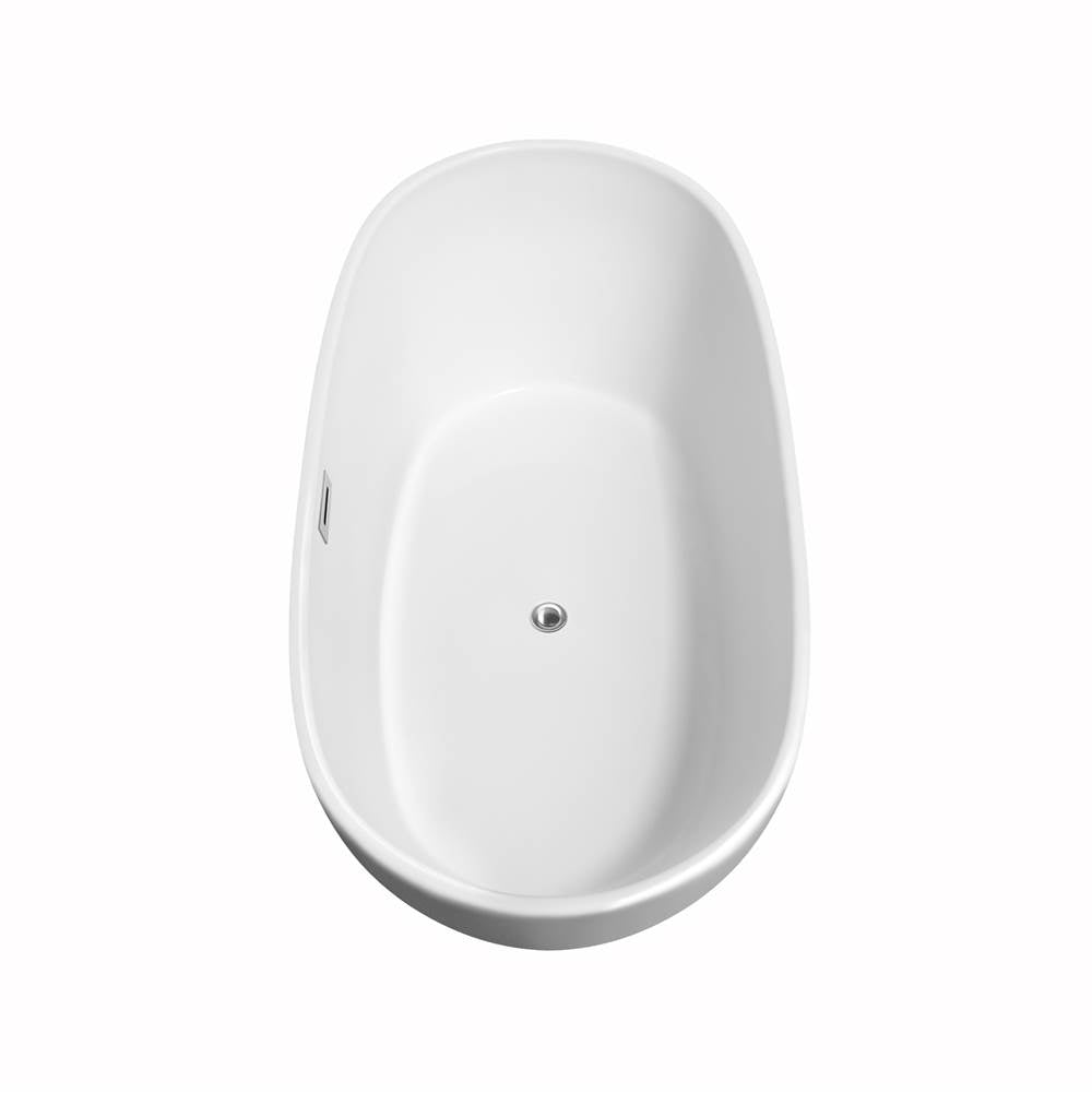 Rebecca 60 Inch Freestanding Bathtub in White with Polished Chrome Trim and Floor Mounted Faucet in Brushed Gold