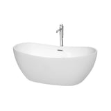 Wyndham Collection - Rebecca 60 Inch Freestanding Bathtub in White with Floor Mounted Faucet, Drain and Overflow Trim in Polished Chrome - White With Polished Chrome