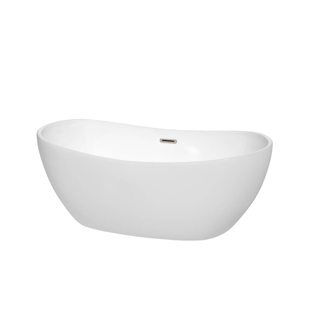 Wyndham Collection - Rebecca 60 Inch Freestanding Bathtub in White with Brushed Nickel Drain and Overflow Trim - White With Brushed Nickel