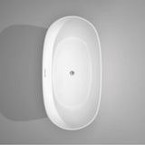 Rebecca 60 Inch Freestanding Bathtub in White with Floor Mounted Faucet, Drain and Overflow Trim in Brushed Nickel
