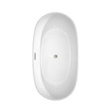 Rebecca 60 Inch Freestanding Bathtub in White with Floor Mounted Faucet, Drain and Overflow Trim in Brushed Nickel