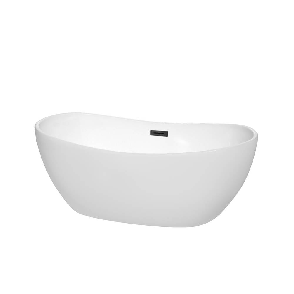 Wyndham Collection - Rebecca 60 Inch Freestanding Bathtub in White with Matte Black Drain and Overflow Trim
