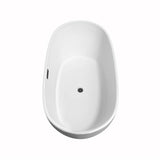 Rebecca 60 Inch Freestanding Bathtub in White with Floor Mounted Faucet, Drain and Overflow Trim in Matte Black