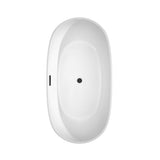 Rebecca 60 Inch Freestanding Bathtub in White with Floor Mounted Faucet, Drain and Overflow Trim in Matte Black