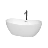 Wyndham Collection - Rebecca 60 Inch Freestanding Bathtub in White with Polished Chrome Trim and Floor Mounted Faucet in Matte Black