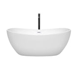 Rebecca 60 Inch Freestanding Bathtub in White with Shiny White Trim and Floor Mounted Faucet in Matte Black