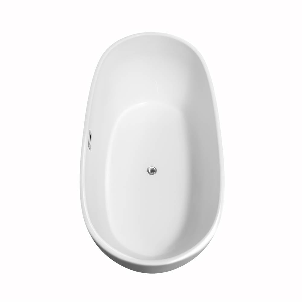 Rebecca 65 Inch Freestanding Bathtub in White with Polished Chrome Drain and Overflow Trim