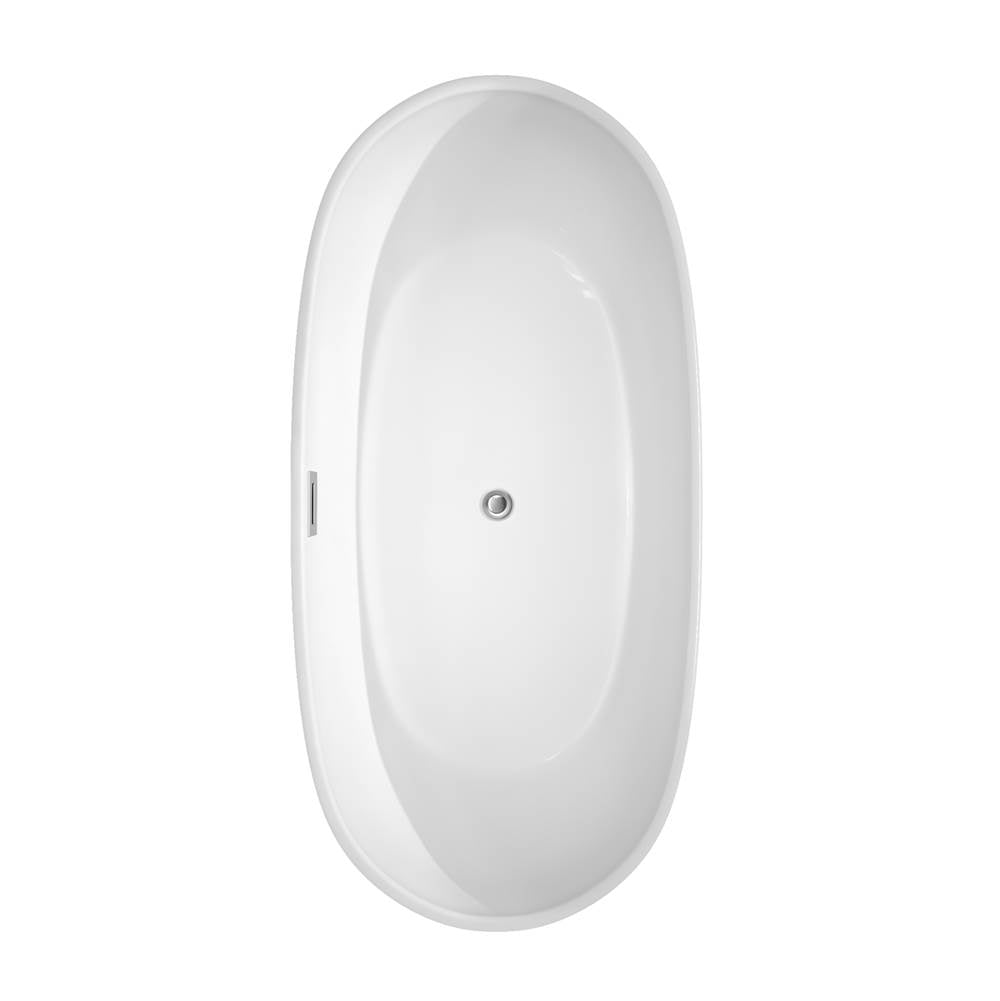 Rebecca 65 Inch Freestanding Bathtub in White with Polished Chrome Drain and Overflow Trim