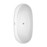 Rebecca 65 Inch Freestanding Bathtub in White with Floor Mounted Faucet, Drain and Overflow Trim in Brushed Nickel