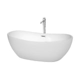 Wyndham Collection - Rebecca 65 Inch Freestanding Bathtub in White with Floor Mounted Faucet, Drain and Overflow Trim in Polished Chrome - White With Polished Chrome