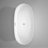 Rebecca 65 Inch Freestanding Bathtub in White with Floor Mounted Faucet, Drain and Overflow Trim in Brushed Nickel