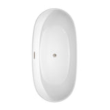 Rebecca 65 Inch Freestanding Bathtub in White with Floor Mounted Faucet, Drain and Overflow Trim in Brushed Nickel