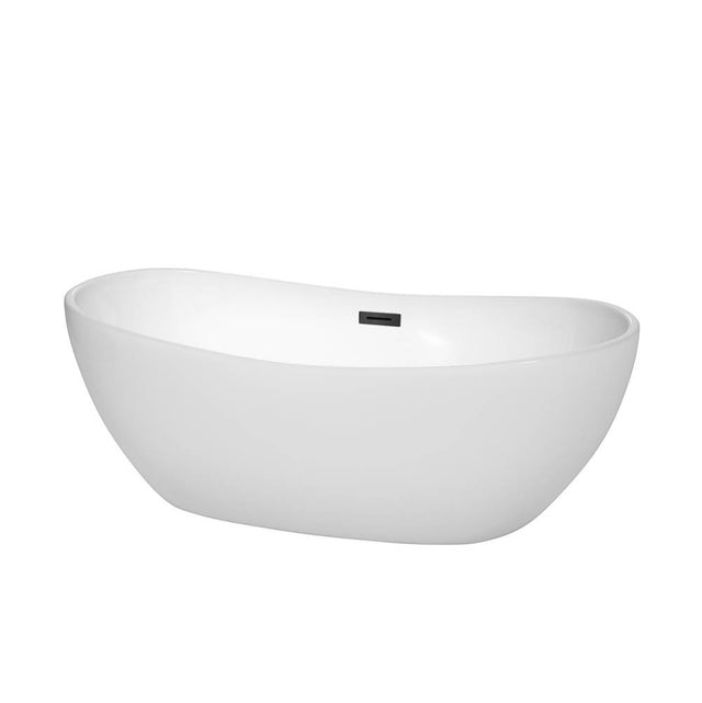 Wyndham Collection - Rebecca 65 Inch Freestanding Bathtub in White with Matte Black Drain and Overflow Trim