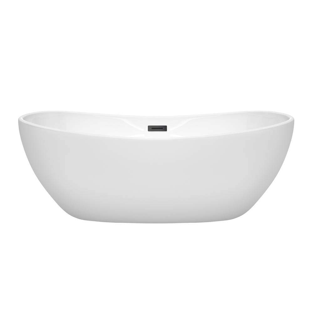 Rebecca 65 Inch Freestanding Bathtub in White with Matte Black Drain and Overflow Trim