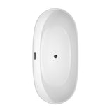 Rebecca 65 Inch Freestanding Bathtub in White with Floor Mounted Faucet, Drain and Overflow Trim in Matte Black
