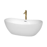 Wyndham Collection - Rebecca 65 Inch Freestanding Bathtub in White with Polished Chrome Trim and Floor Mounted Faucet in Brushed Gold